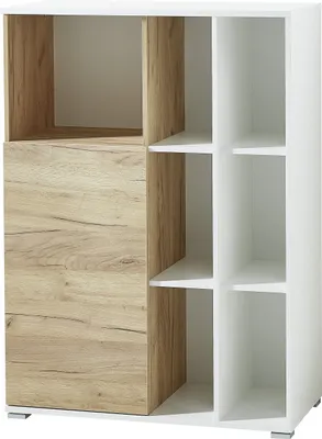 Produktbild von Kommode "414" in weiss | braun mit einer Tür und 6 Einlegeböden. Abmessungen (BxHxT) 85x120x40 cm