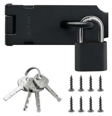 Immagine prodotto di Chiusura di sicurezza in acciaio inossidabile nero, 144 mm, con lucchetto integrato | Sbarra di sicurezza per porte, finestre e recinzioni