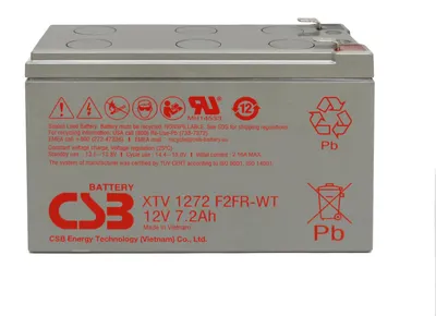 Zdjęcie produktu dla CSB-XTV1272FR-WT Akumulator AGM 12 V, 7,2 Ah z przyłączem 6,3 mm, obudowa trudnopalna, wymiary 150,9 x 64,8 x 94,3