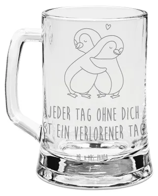 Produktbild von Mr. & Mrs. Panda Seidel Pinguine Kuscheln - Transparent - Geschenk, Krug, Mitbringsel, Humpen, Bierkrug Glas, Valentinstag, Freund, für Freundin, graviert, Frauen, Gravur