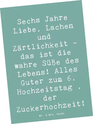 Produktbild von Mr. & Mrs. Panda Postkarte Spruch 6. Hochzeitstag Zuckerhochzeit - Meeresbrise - Geschenk, Geschenke, Jubiläumssprüche, Ehejubiläum, Postkarten, Jahrestag, bildkarte