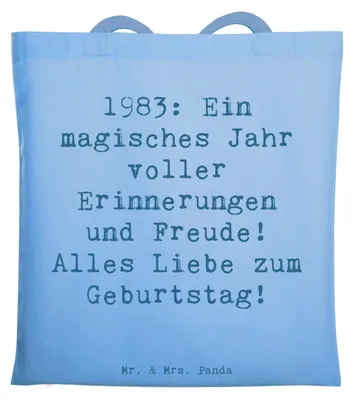 Produktbild von Mr. & Mrs. Panda Jutetasche Spruch 1983 Geburtstagserinnerungen - Sky Blue - Geschenk, Geburtstag, Feiern, Shopping Tasche, Jutebeutel, Jahrgang, Jubiläum, Alter, Party
