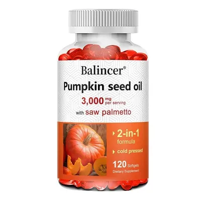 Image de Huile de pépins de courge, palmier nain 3750 mg, santé de la vessie, soutien immunitaire, 120 comprimés