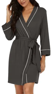 Produktbild von Damenbademantel, kurz, V-Ausschnitt, 3/4-Ärmel, leicht, Kimono-Stil