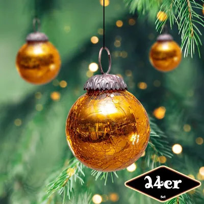Produktbild von Christbaumkugelset, Rund, 24er Set | Glas, Orange, krakeliert | H6,0xB5,0cm
