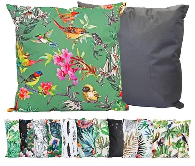 Produktbild von JACK Outdoor Motiv Kissen 45x45cm Lounge Dekokissen inkl. Füllung Wasserabweisend Sitzkissen Garten Stuhl, Farbe:Vögel Grün
