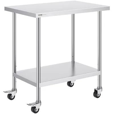 Zdjęcie produktu dla Stół roboczy ze stali nierdzewnej, stół przygotowawczy do zastosowań komercyjnych, wymiary 24 x 36 cali, z 4 kółkami