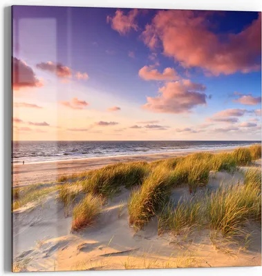 Produktbild von DEQORI Glasbild Echtglas 50x50 cm 'Abendroter Dünenstrand' Wandbild Bild modern Deko