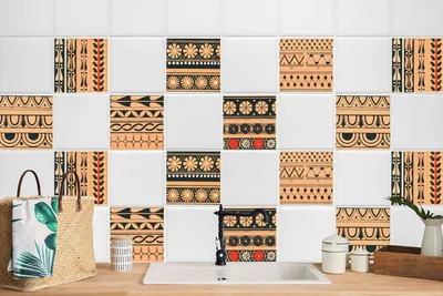 Produktbild von 24 Stück Laminierter Set mit für Fliesen Für Bad Küche Fließen Klebefolie  Beige Muster 20 x 20 cm