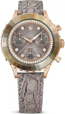 Image de Swarovski Octea Chrono Uhr, Schweizer Produktion, Lederarmband, Grau, Roségoldfarbenes Finish OCTEA CHRONO:LS GRY//PRO 5671153/Abverkauf nur solange Vorrat reicht