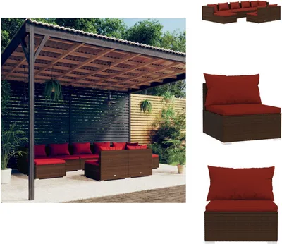 Produktbild von vidaXL 9-tlg. Garten-Lounge-Set mit Kissen Braun Poly Rattan -  Gartenmöbel-Sets