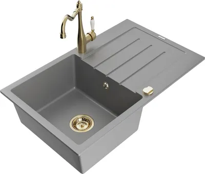 Produktbild von Mexen Bruno 1 Becken-Granitspüle mit Abtropffläche und Mischbatterie Carla, Grau - 6513-71-670700-50