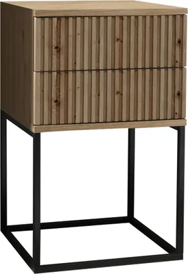 Produktbild von MARLE Nachttisch in Artisan Eiche Optik - Moderner Nachtschrank mit Schubladen und schwarzem Metallgestell - 40 x 65 x 38,5 cm (B/H/T)