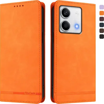 Produktbild von Hülle für Xiaomi Redmi Note 13 5G, Retro Kunstleder Ständer Klapphülle mit Kartenfächer und Magnetische Orange