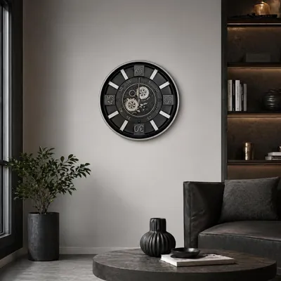 Immagine prodotto di Orologio da parete nero, stile industriale, con ingranaggi, meccanico, moderno, vintage, decorativo, nuovo