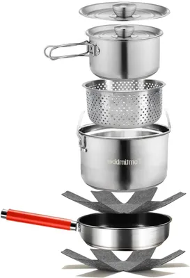 Productafbeelding van Kampeer Kookset - Buiten Kookgerei - Outdoor Koken - Dubbele Bodem - 4 Liter - Zilver