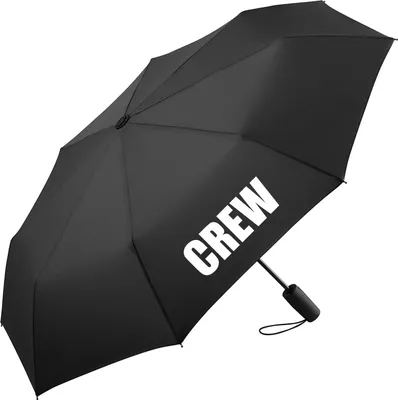 Produktbild von Huuraa Regenschirm Crew Schriftzug 98cm Schwarz Sturmfest Taschenschirm Geschenkidee