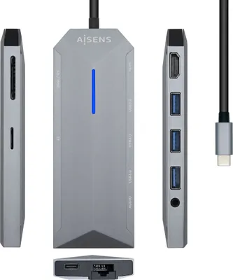 Obrázok produktu pre Rozbočovač USB Aisens ASUC-9P001-GR čierny sivý 100 W