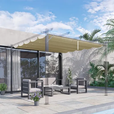 Produktbild von Ersatzdach für Pavillon mit Regenabflusslöchern Einziehbar Schattenabdeckung Welle Überdachung für Garten, Terrasse 250 x 255 cm Beige