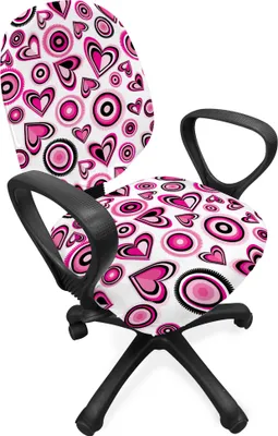 Produktbild von ABAKUHAUS Liebe Bürostuhl Schonbezug, Rosa Herzen und Kreise, dekorative Schutzhülle aus Stretchgewebe, Rosa-Schwarz-Weiß