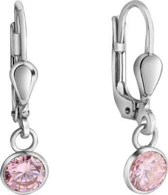 Produktbild von V Ohrhänger 925/- Sterling Silber 2,2cm weiß Zirkonia pink 064230002-6