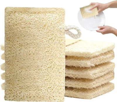 Produktbild von 6 biologische Luffa-Schwämme, 100% biologische Luffa-Schwämme, kompostierbar, natürlich und aus Luffa-Samen, Luffa-Seifenschale, geeignet für Küche und Badezimmer