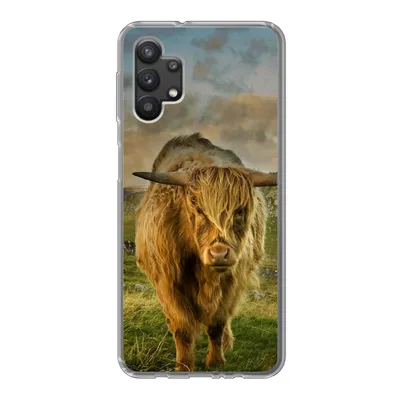 Produktbild von MuchoWow® Handyhülle Schutzhülle Hülle für Samsung Galaxy A32 5G Schottischer Highlander - Gras - Berg Silikon Softcase Handy Hülle - Softcase
