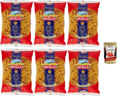 Produktbild von Divella Pasta 100% Italienisch Cannerozzetti 24, Nudeln aus Hartweizengrieß, Kochen 10 Minuten 6x 500g + Italian Gourmet polpa 400g