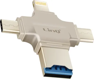 Obrázek produktu pro LinQ, čtečka karet Micro-SD OTG s USB-C, Micro-USB, Lightning, USB port, žluto-šedá