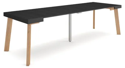 Ausziehbare Konsole & Esstisch 260 cm, schwarz, für 12 Personen