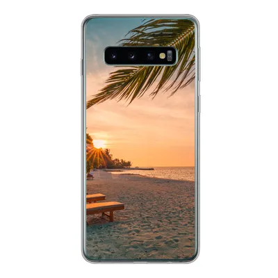 Produktbild von MuchoWow® Handyhülle Schutzhülle Hülle für Samsung Galaxy S10 Strand - Strandkorb - Sonnenuntergang Silikon Softcase Handy Hülle - Handytasche