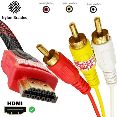 Produktbild von Nylon Adapter HDMI auf 3 RCA (Cinch) Audio-/Video Kabel für Xiaomi, Huawei, Microsoft Laptop Notebook PC