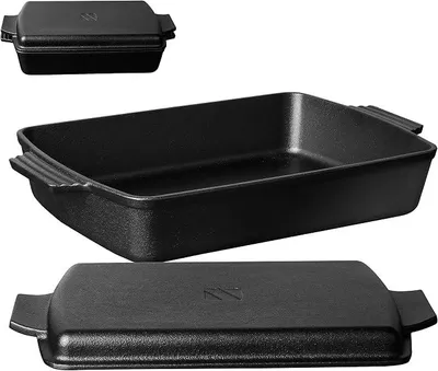 Imagen del producto de Olla holandesa Silecomplaza de hierro fundido con tapa tipo sartén, molde para hornear, bandeja rectangular, juego de ollas para parrilla, 6 litros, 22,9 x 33 cm