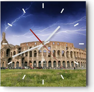 Produktbild von Wanduhr - Quadrat - Glasuhr - Italien Architektur Kolosseum Tourismus - 40x40cm - Schleichendes Uhrwerk - Lautlos - zum Aufhängen bereit - Dekoration Modern - Wanddekoration aus Glas - C3AC40x40-2505
