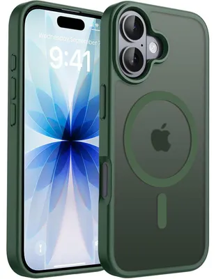 Obrázek produktu pro Pouzdro na iPhone 17 s ochranou fotoaparátu, technologií MagSafe, odolné proti nárazům a poškrábání, magnetické, průhledné, tmavě zelené