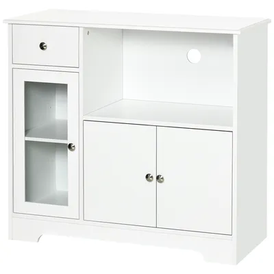 Produktbild von HOMCOM Mikrowellenschrank, Küchenschrank mit 2 Schränken und Schublade, Aufbewahrungsschrank Kommode für Esszimmer, Kippschutz, Weiß, 90 x 40 x 82 cm