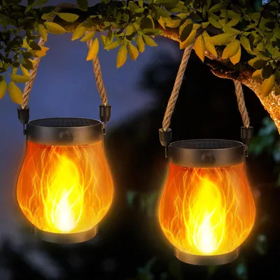 Produktbild von Solar Flammenlaternen 2er-Set – IP65, realistischer Flammeneffekt, 2 Modi, Hanfseilgriff, 2 Lademethoden – Für Garten & Terrasse