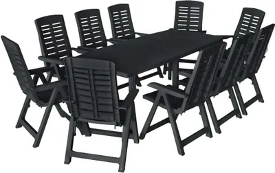 Produktbild von 11-tlg. Garten-Essgruppe Kunststoff Anthrazit