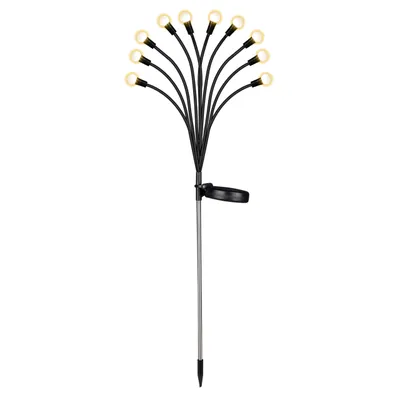 A solar-powered garden light with multiple LED bulbs.