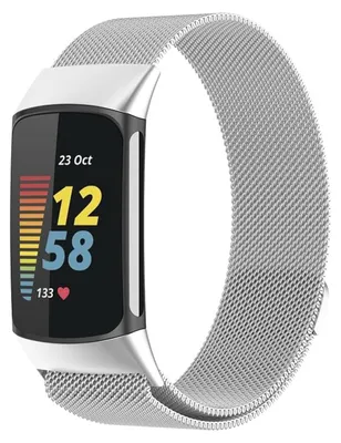 Produktbild von Für Fitbit Charge 6 / 5 Metall Stahl Mesh Armband mit Magnetverschluss Silber