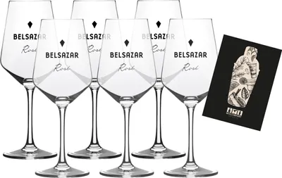 Produktbild von 6er Set Belsazar Rose Weinglas 6x Rose Weinglas geeicht, Glas mit Druck / Weinglas Klar, mit 5 cl Eichung