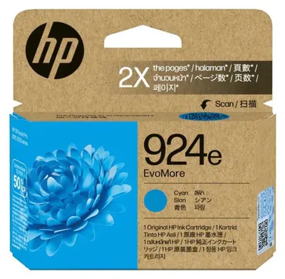 Obrázek produktu pro HP Azurová originální inkoustová kazeta 924e EvoMore, Vysoká (XL) výtěžnost, Azurová, 1 kusů, 800 str., Balení po jednom