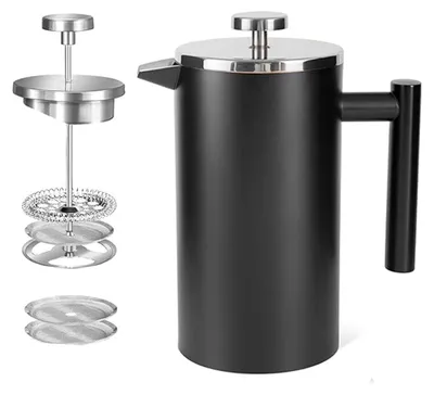 French Press 650 ml doppelwandig isoliert Edelstahl schwarz