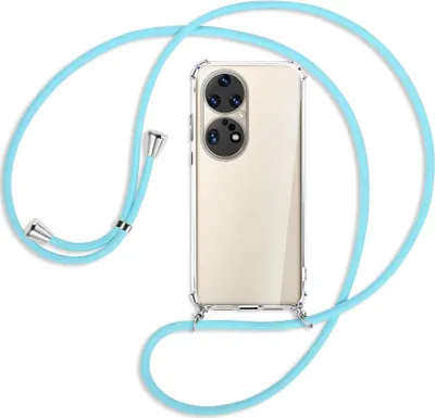 Produktbild von Handykette Backcover-Schutzhülle mit Band (Metall silberfarben) für Huawei P50 Pro - himmelblau