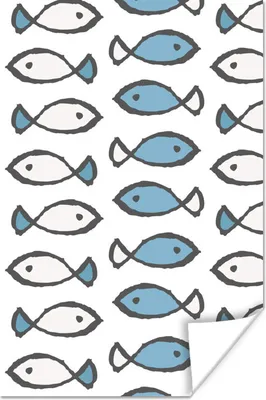 Produktbild von MuchoWow® Poster Fisch - Muster - Blau 80x120 cm - Papierdruck