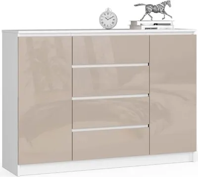 Produktbild von BDW, Kommode mit 4 Schubladen, 139x40x99 cm, K140, Weiß / Cappuccino Hochglanz