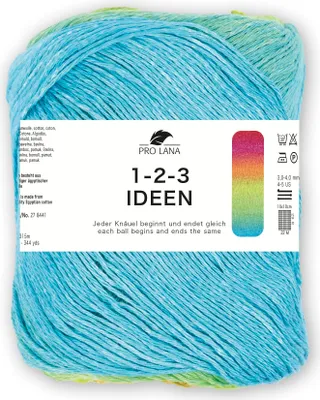 Produktbild von Pro Lana 1-2-3 IDEEN 100 g Sommergarn mit einzigartigem Farbverlauf Farbe 38 - türkis/gün/pink