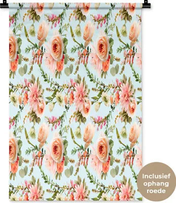 Produktbild von MuchoWow® Wandteppich Wandbehang Blumen - Muster - Rosen 60x90 cm Tapisserie Dekoration Wandtuch - Foto-Teppich - Abwaschbar