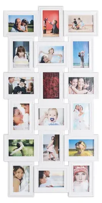Productafbeelding van Relaxdays fotolijst voor collages, geschikt voor 18 foto's, formaat 10x15 cm, zowel portret- als landschapsformaat, antiek design, wanddecoratie voor fotocollages, breedte x hoogte 104 x 54 cm, wit