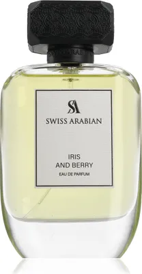 A product shot of a bottle of Swiss Arabian Iris and Berry Eau De Parfum.